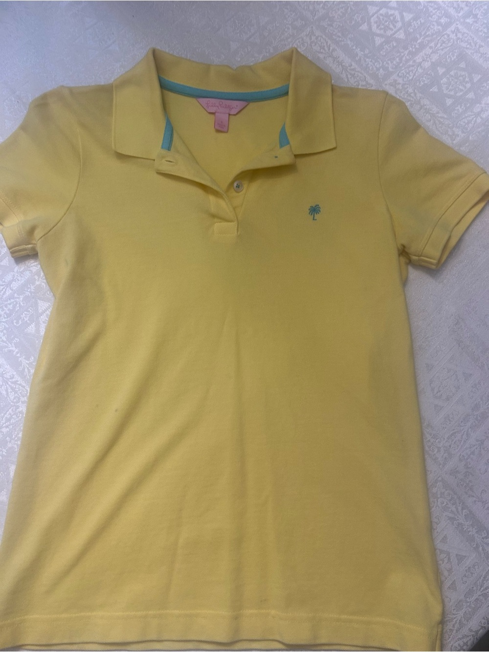 Lilly Pulitzer Yellow Polo with Aqua Palm Logo